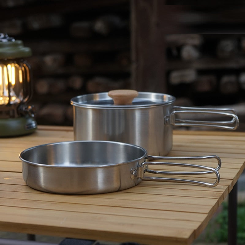 Stainless Steel Folding Handle Pot Camping