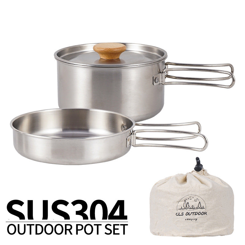 Stainless Steel Folding Handle Pot Camping
