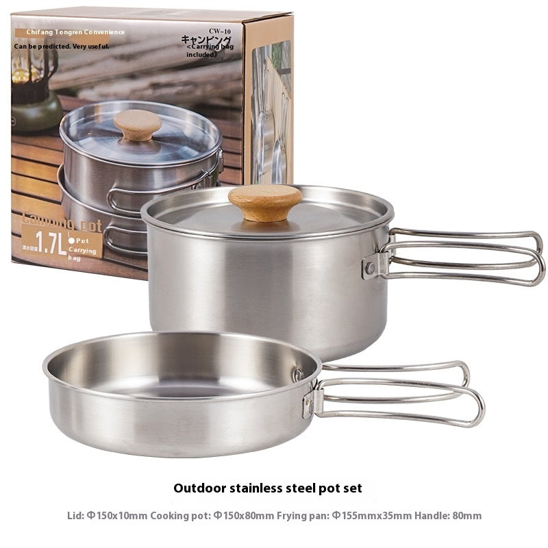 Stainless Steel Folding Handle Pot Camping